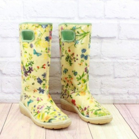 Timberland Cream Floral Print Insulated Knee High Rain Boots Size 7 M - Picture 3 of 9